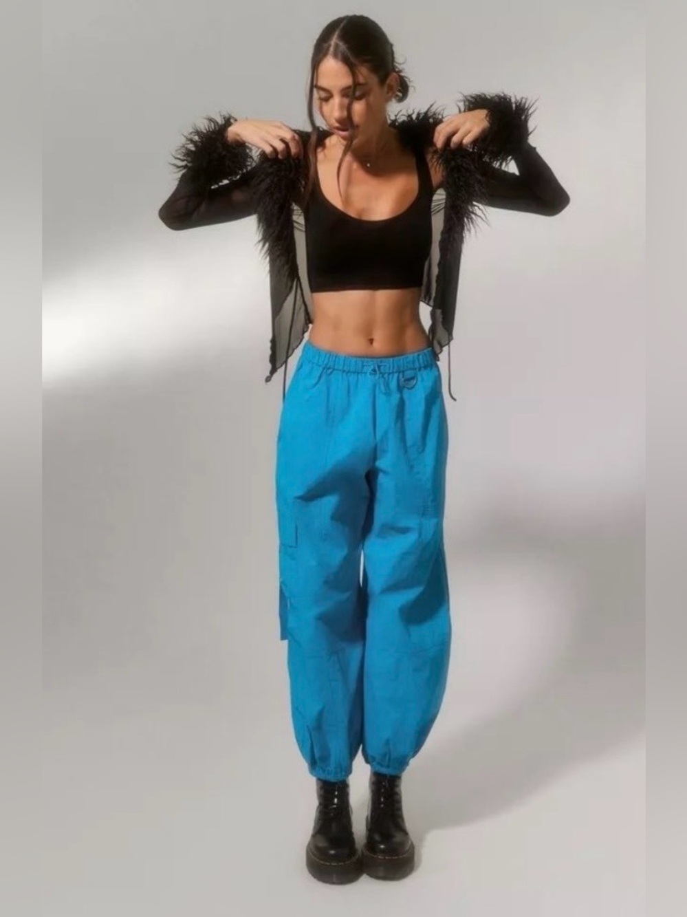 Urban Outfitters Jana Ballon High Rise Cargo Pants Blue Y2K Grunge Size xs